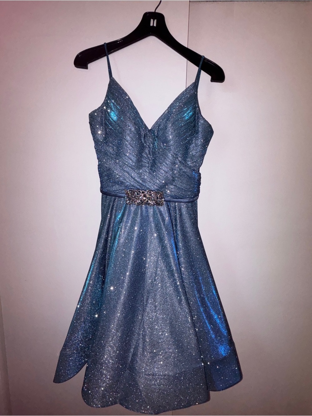 Camille La Vie Sparkle Blue Girls' Party Dress with Embellished Waist